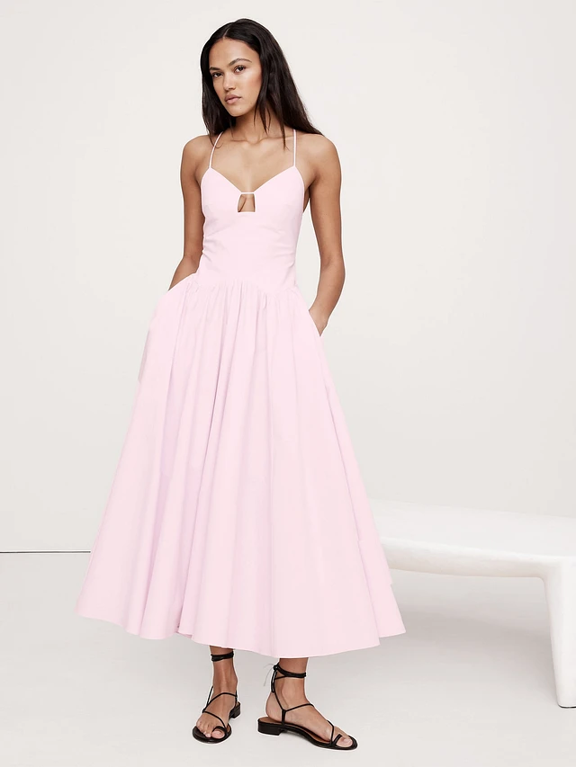 Stretch-Cotton Poplin Long Midi Dress