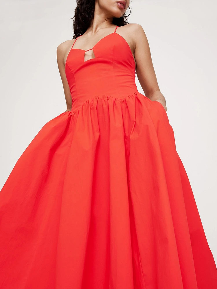 Stretch-Cotton Poplin Long Midi Dress