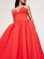 Stretch-Cotton Poplin Long Midi Dress