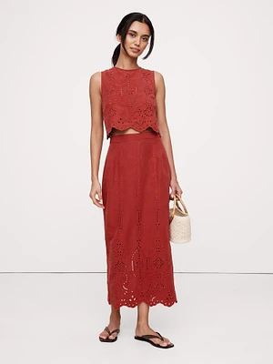 TENCEL™-Linen Eyelet Long Midi Skirt