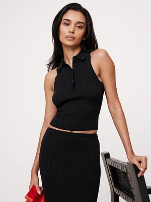 Crinkle Knit Sleeveless Polo