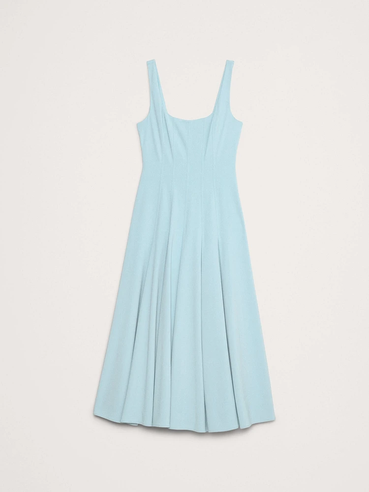 Stretch-Sateen Square-Neck Long Midi Dress