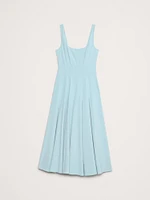 Stretch-Sateen Square-Neck Long Midi Dress