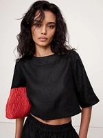 Linen Boat-Neck Cropped Top