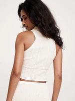 Crinkle Knit Sleeveless Polo