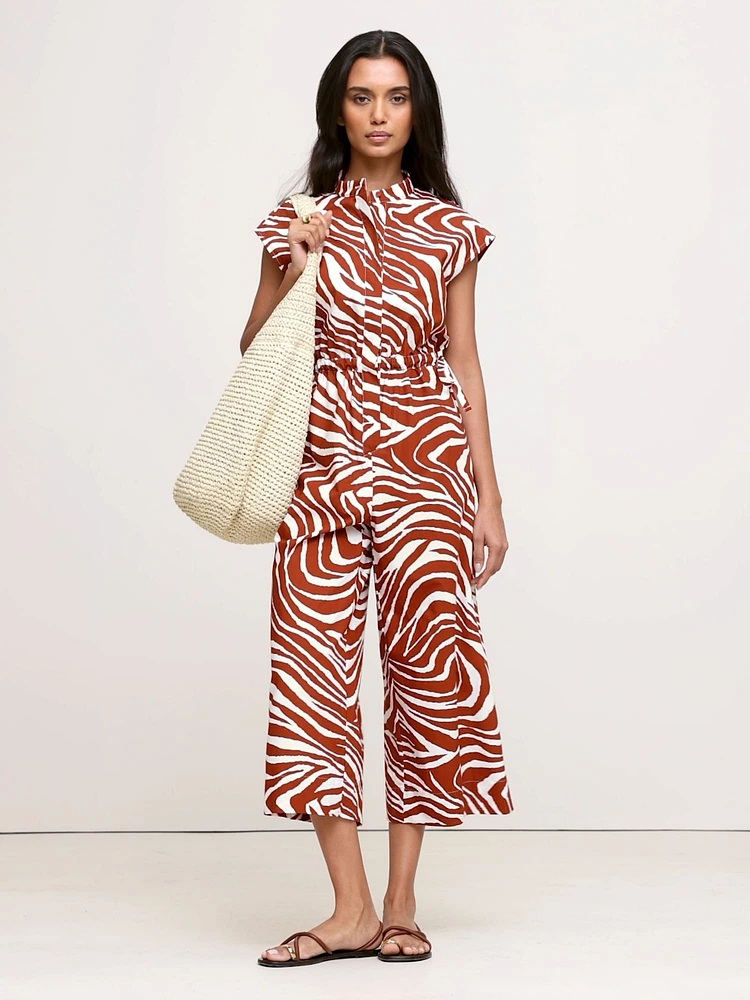 Cotton Poplin Wide-Leg Cropped Jumpsuit