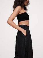 Wide-Leg Pull-On Linen Ankle Pant
