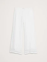 Mid-Rise Kick-Flare Lace-Trim Linen Ankle Pant