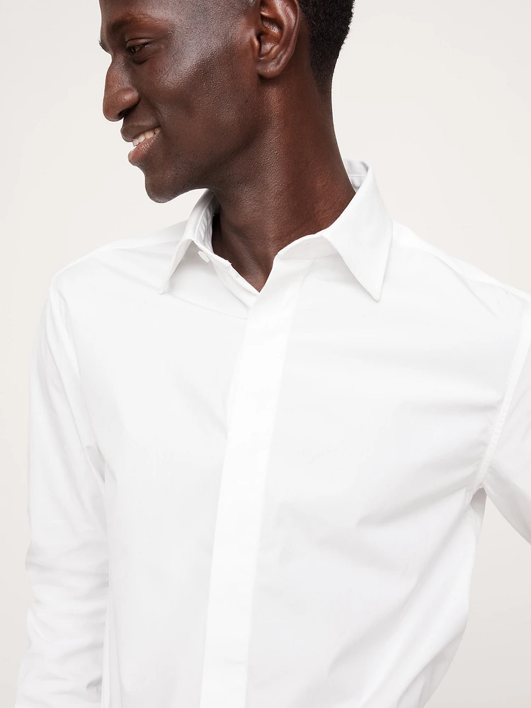 Slim-Fit Cotton Poplin Tuxedo Shirt with Spread Collar