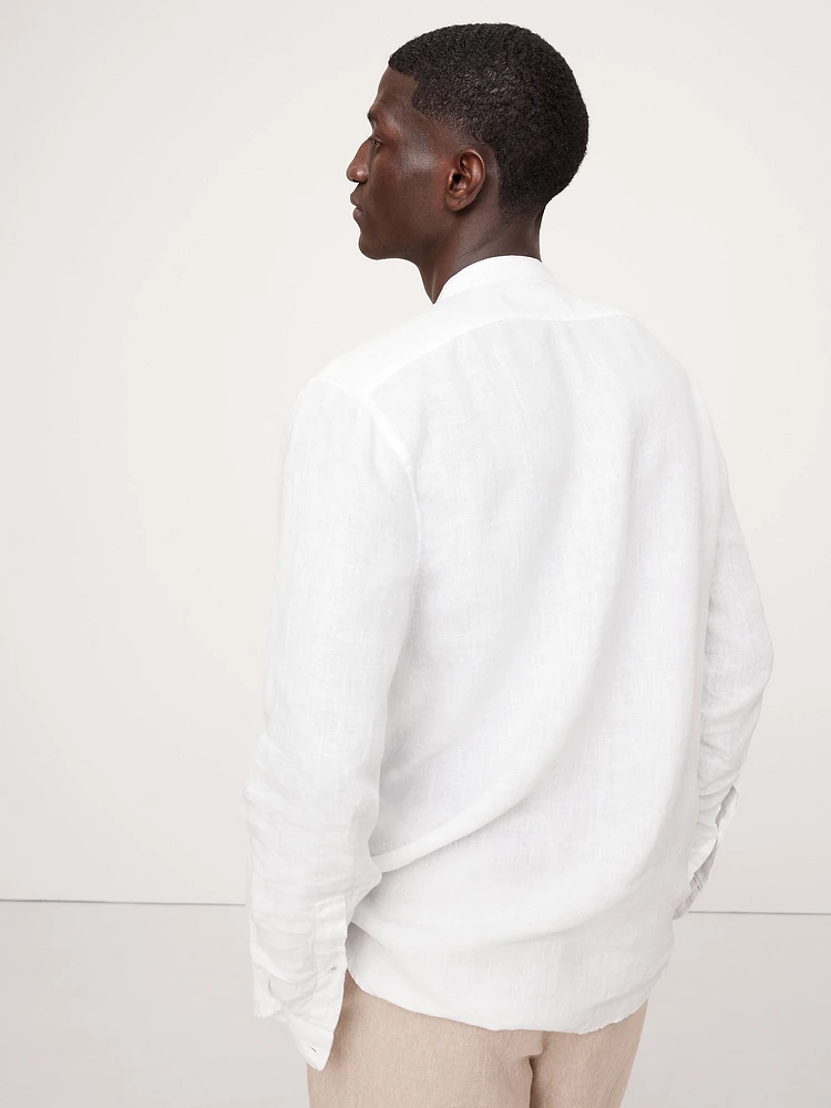Standard-Fit Linen Banded-Collar Shirt