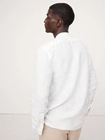 Standard-Fit Linen Banded-Collar Shirt