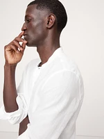 Standard-Fit Linen Banded-Collar Shirt