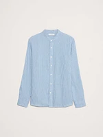 Standard-Fit Linen-Cotton Banded-Collar Shirt