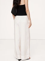 Wide-Leg Linen Pull-On Ankle Pant