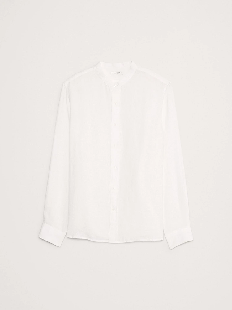 Standard-Fit Linen Banded-Collar Shirt