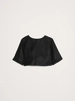 Linen Boat-Neck Cropped Top