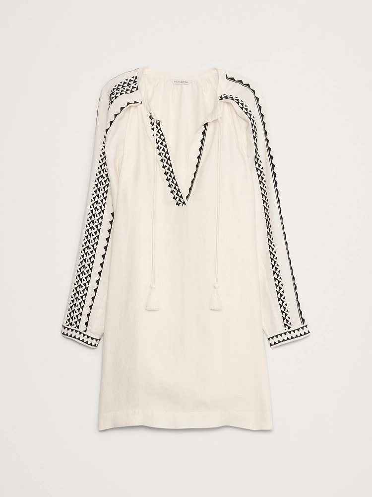 Embroidered Linen Peasant Dress