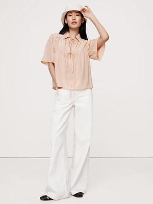 Matte Silk Tie-Front Shirt