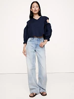 Cotton Poplin Puff-Sleeve Cropped Top