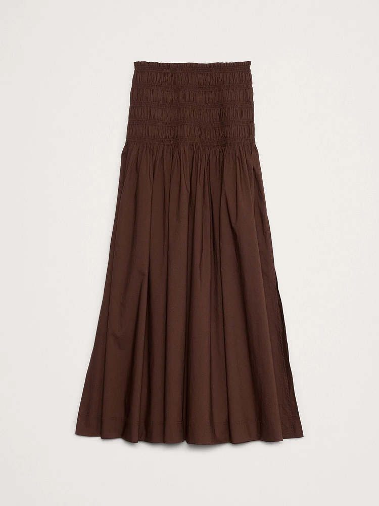 Cotton Poplin Smocked-Waist Maxi Skirt
