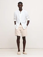 Standard-Fit Linen Banded-Collar Shirt