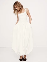 Mixed Media Bubble-Hem Maxi Dress