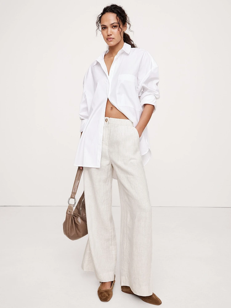 High-Rise Wide-Leg Linen Pull-On Pant
