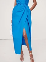 Ruched Cotton Poplin One-Shoulder Maxi Dress