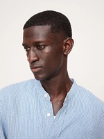 Standard-Fit Linen-Cotton Banded-Collar Shirt