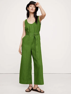 Linen Belted Wide-Leg Jumpsuit