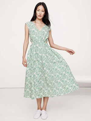 Cotton Poplin Side Cut-Out Midi Dress