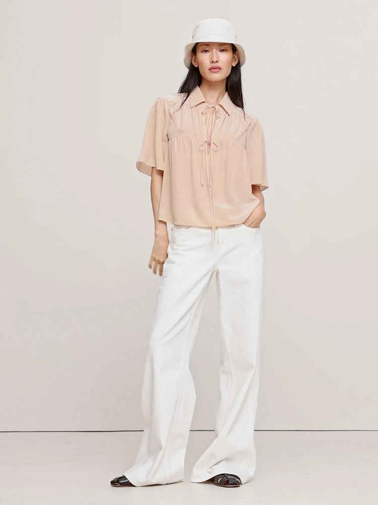 Matte Silk Tie-Front Shirt