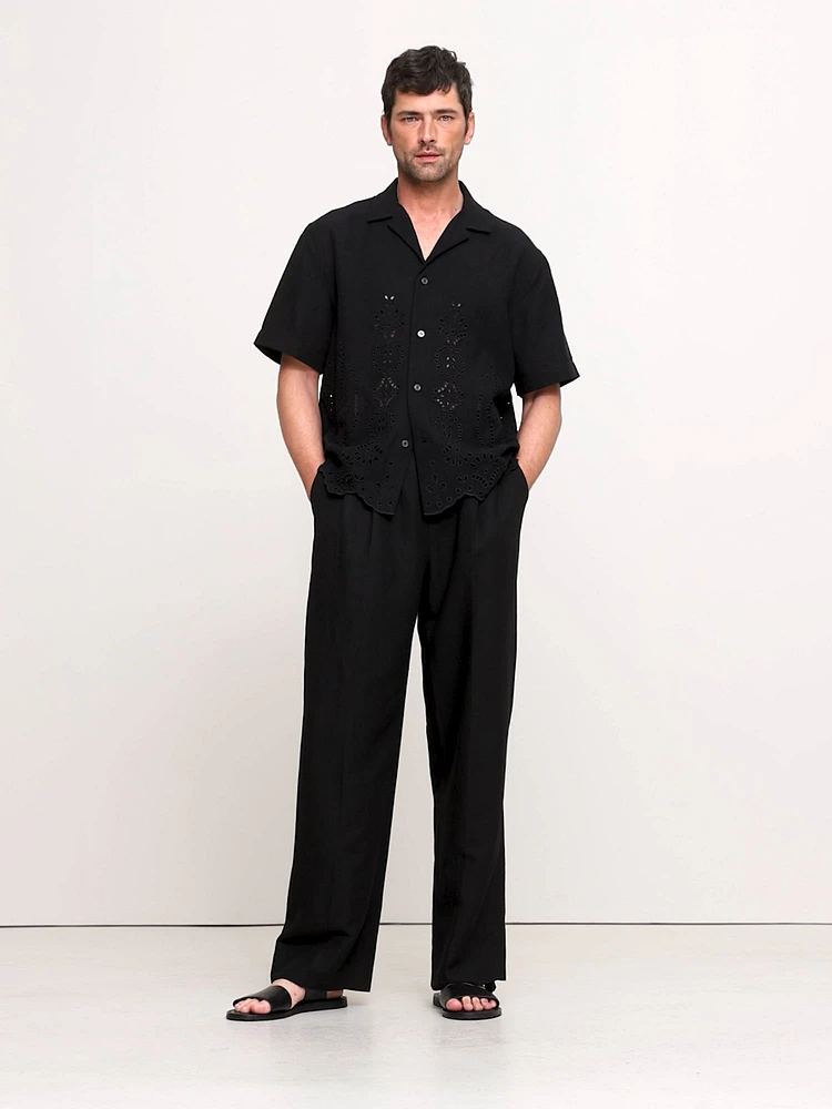 Standard-Fit Embroidered Tencel™-Linen Resort Shirt