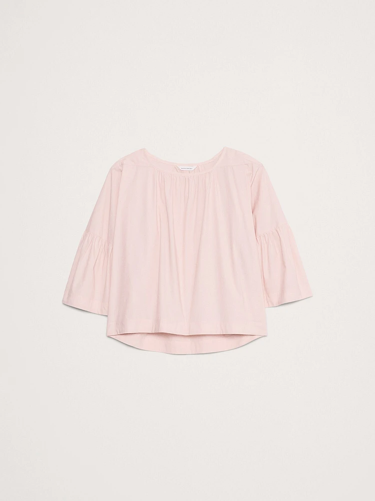 Oversized Cotton Poplin Shirred Top