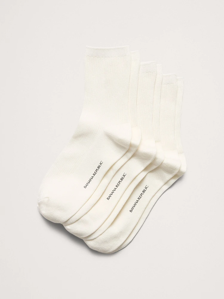 Silk-Cotton Blend Crew Sock 3-Pack