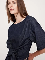 Denim Cropped Tie T-Shirt