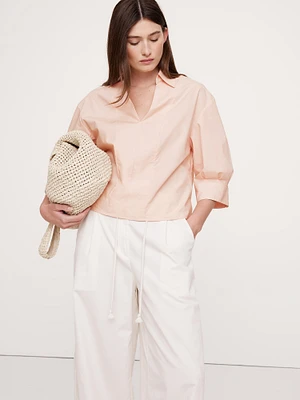 Balloon-Sleeve Cotton Poplin Popover Top