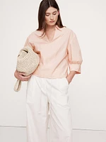Balloon-Sleeve Cotton Poplin Popover Top