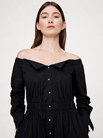 Cotton Poplin Off-the-Shoulder Long Midi Shirt Dress