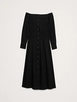 Cotton Poplin Off-the-Shoulder Long Midi Shirt Dress