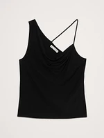 Crepe-Knit Draped Asymmetrical Tank