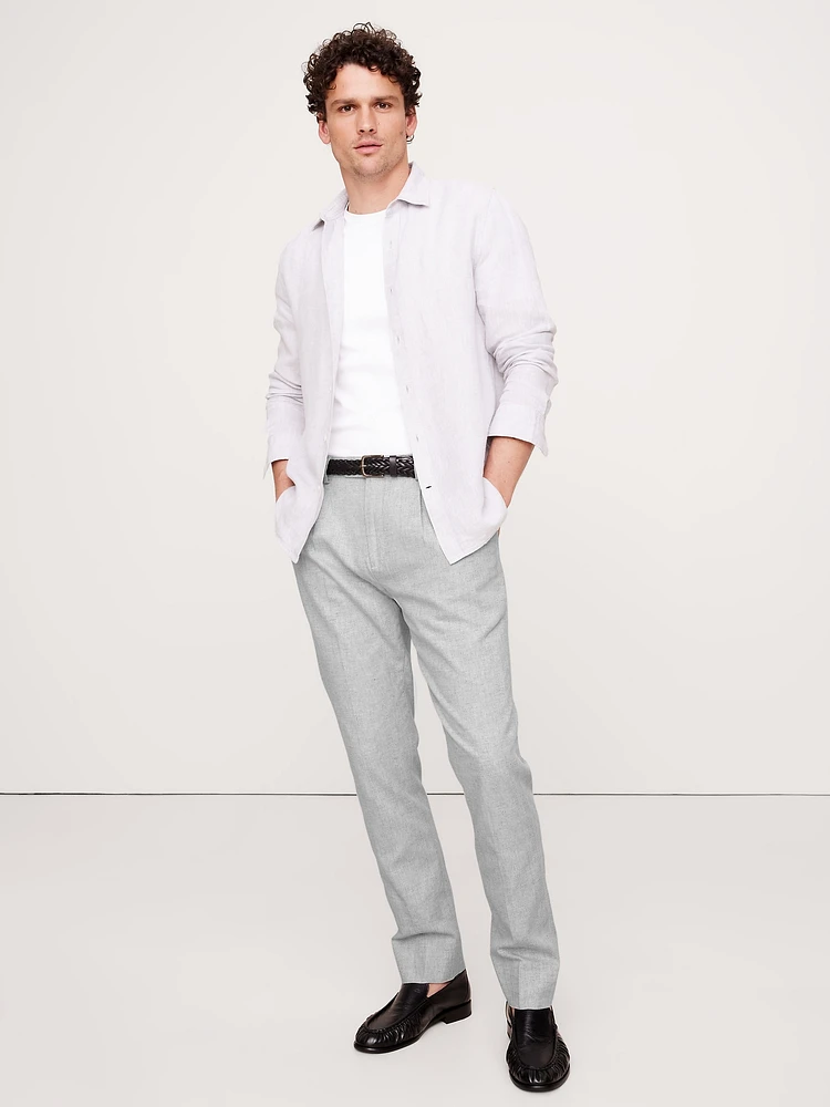 Herringbone Linen-Cotton Suit Pant
