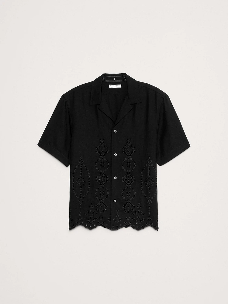 Standard-Fit Embroidered Tencel™-Linen Resort Shirt
