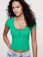 Crinkle Knit Cap-Sleeve Henley