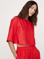 Linen Boat-Neck Cropped Top