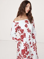 Cotton Poplin Off-the-Shoulder Long Midi Shirt Dress