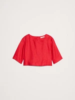 Linen Boat-Neck Cropped Top
