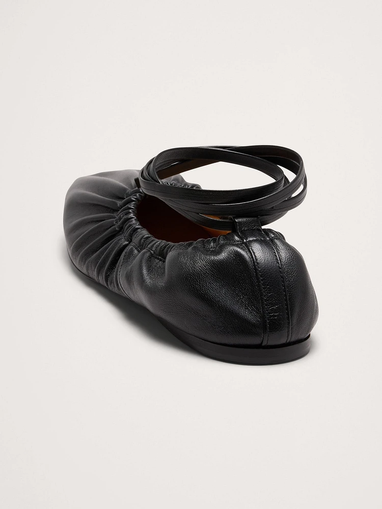 RUCHED LEATHER BALLET FLAT