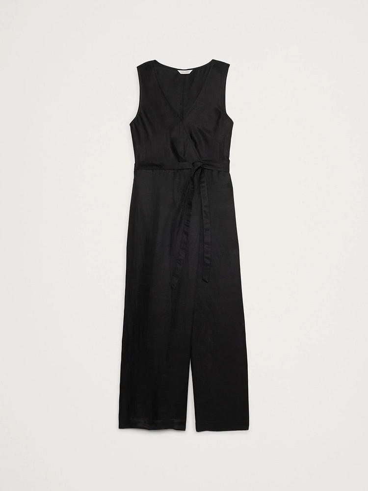 Viscose-Linen Wrap-Front Jumpsuit