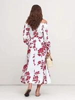 Cotton Poplin Off-the-Shoulder Long Midi Shirt Dress